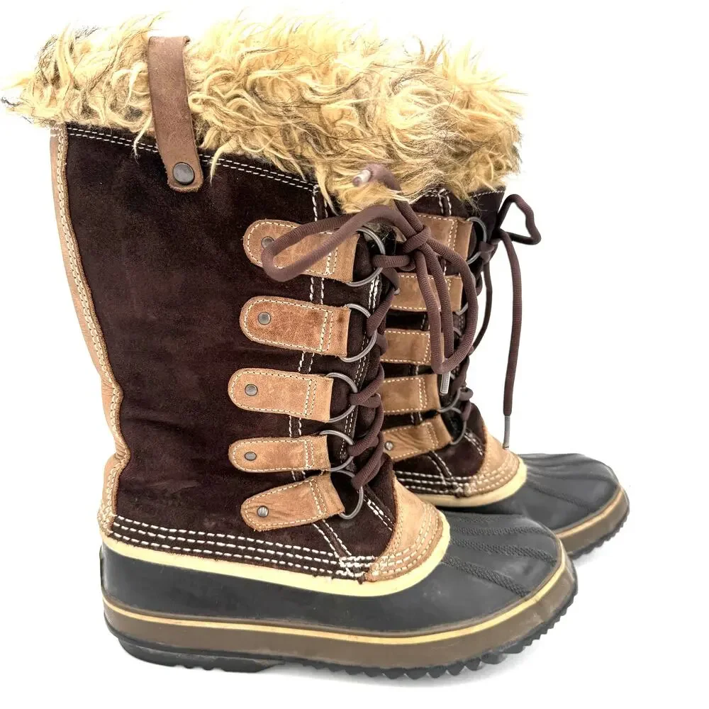 Sorel Women's Joan Of Arctic Brown Leather Tall Fur Winter Snow Boots Size 8